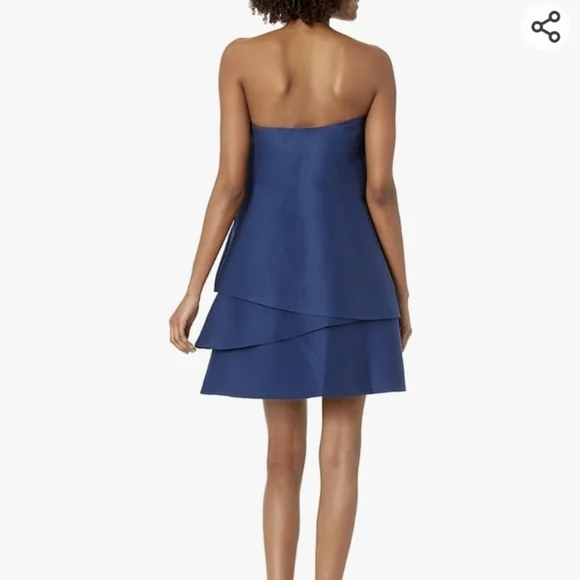 Halston Heritage Women's 10 Blue Strapless Tiered Embroidery Detail Dress Silk - Picture 10 of 12